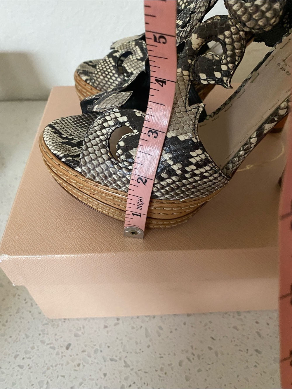 Prada Black and Cream Snakeskin-Effect Platform Heels - Picture 4 of 16